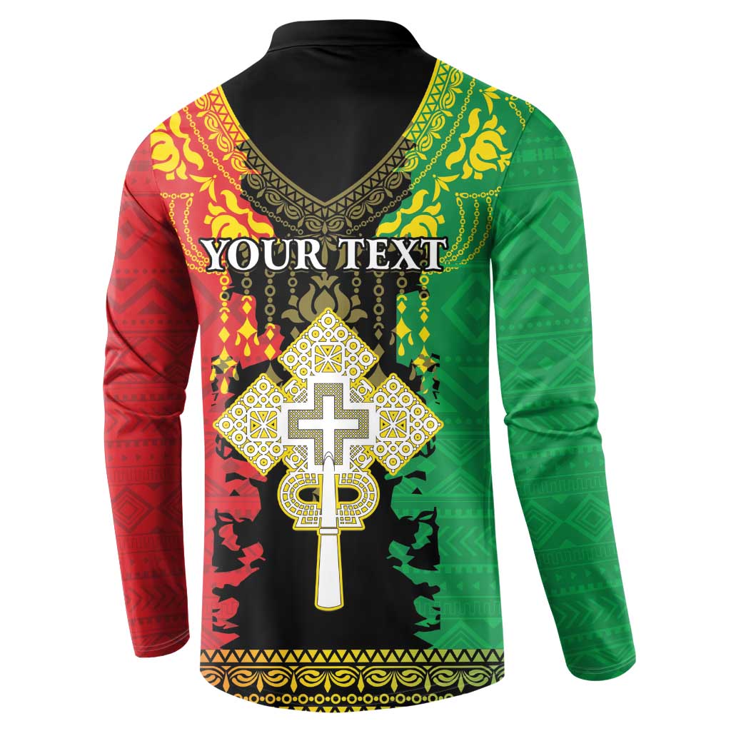 Personalised Ethiopia Button Sweatshirt Lion Of Judah Mix African Pattern - Wonder Print Shop