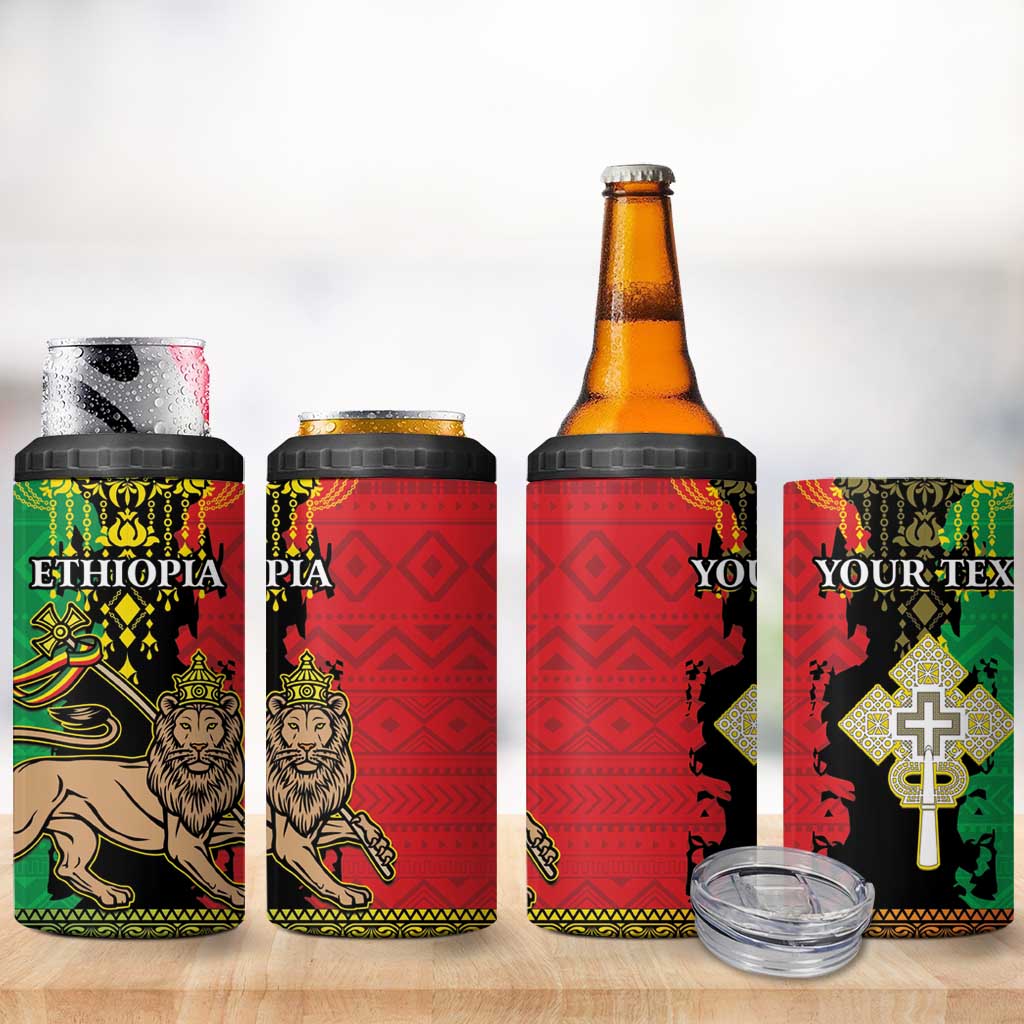 Personalised Ethiopia 4 in 1 Can Cooler Tumbler Lion Of Judah Mix African Pattern - Wonder Print Shop