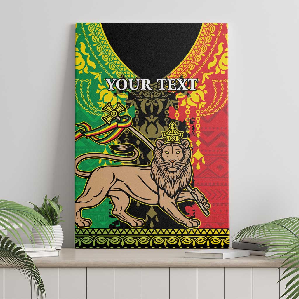 Personalised Ethiopia Canvas Wall Art Lion Of Judah Mix African Pattern - Wonder Print Shop