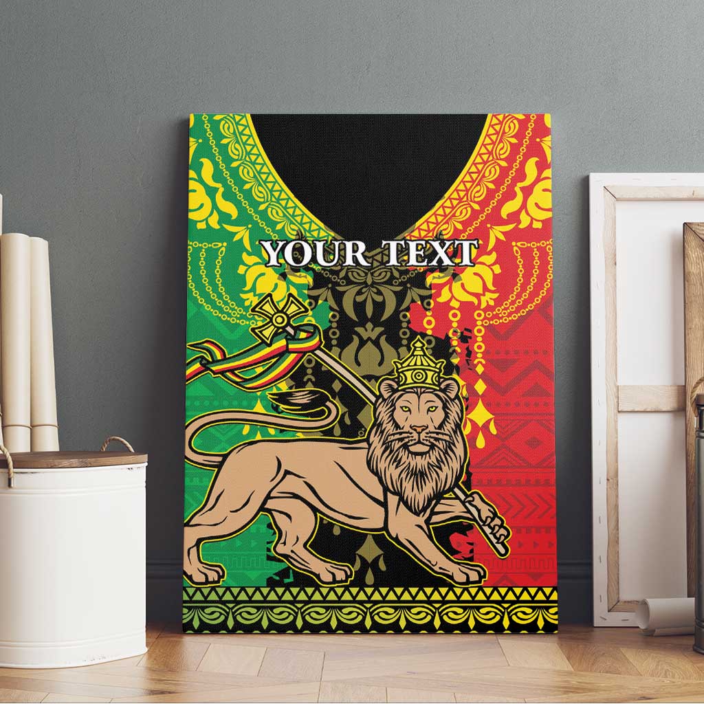 Personalised Ethiopia Canvas Wall Art Lion Of Judah Mix African Pattern - Wonder Print Shop
