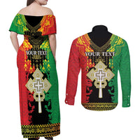 Personalised Ethiopia Couples Matching Off Shoulder Maxi Dress and Long Sleeve Button Shirt Lion Of Judah Mix African Pattern - Wonder Print Shop