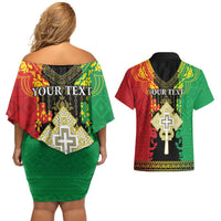 Personalised Ethiopia Couples Matching Off Shoulder Short Dress and Hawaiian Shirt Lion Of Judah Mix African Pattern - Wonder Print Shop