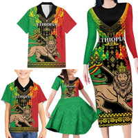 Personalised Ethiopia Family Matching Long Sleeve Bodycon Dress and Hawaiian Shirt Lion Of Judah Mix African Pattern - Wonder Print Shop