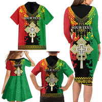 Personalised Ethiopia Family Matching Long Sleeve Bodycon Dress and Hawaiian Shirt Lion Of Judah Mix African Pattern - Wonder Print Shop