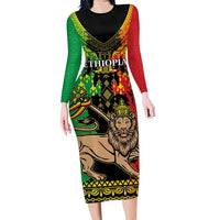 Personalised Ethiopia Family Matching Long Sleeve Bodycon Dress and Hawaiian Shirt Lion Of Judah Mix African Pattern - Wonder Print Shop