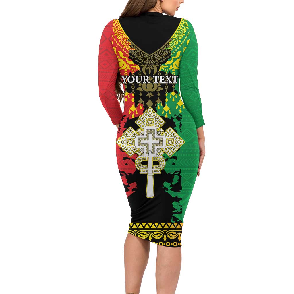 Personalised Ethiopia Family Matching Long Sleeve Bodycon Dress and Hawaiian Shirt Lion Of Judah Mix African Pattern - Wonder Print Shop