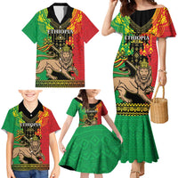 Personalised Ethiopia Family Matching Mermaid Dress and Hawaiian Shirt Lion Of Judah Mix African Pattern - Wonder Print Shop