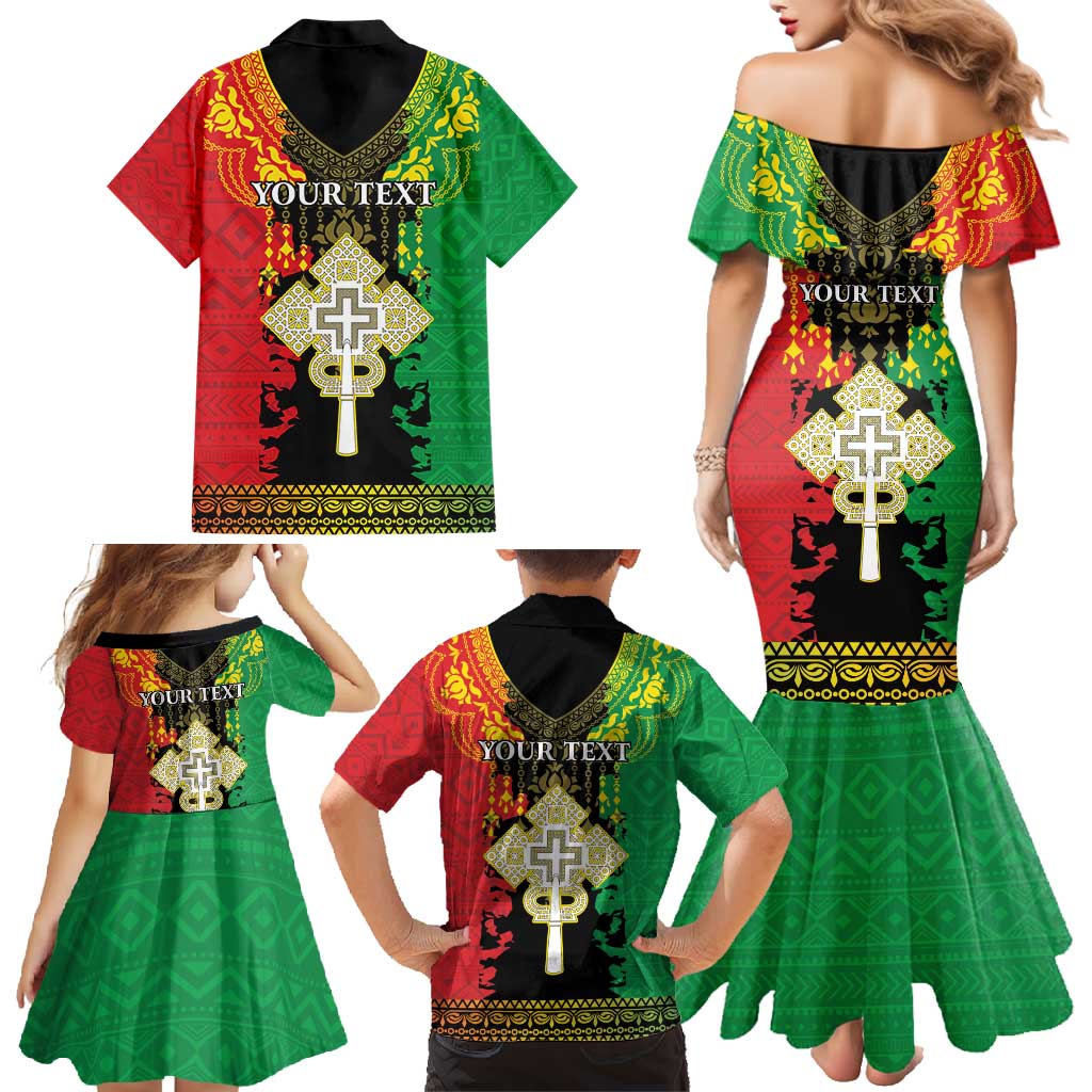 Personalised Ethiopia Family Matching Mermaid Dress and Hawaiian Shirt Lion Of Judah Mix African Pattern - Wonder Print Shop