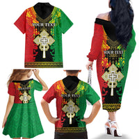 Personalised Ethiopia Family Matching Off The Shoulder Long Sleeve Dress and Hawaiian Shirt Lion Of Judah Mix African Pattern - Wonder Print Shop