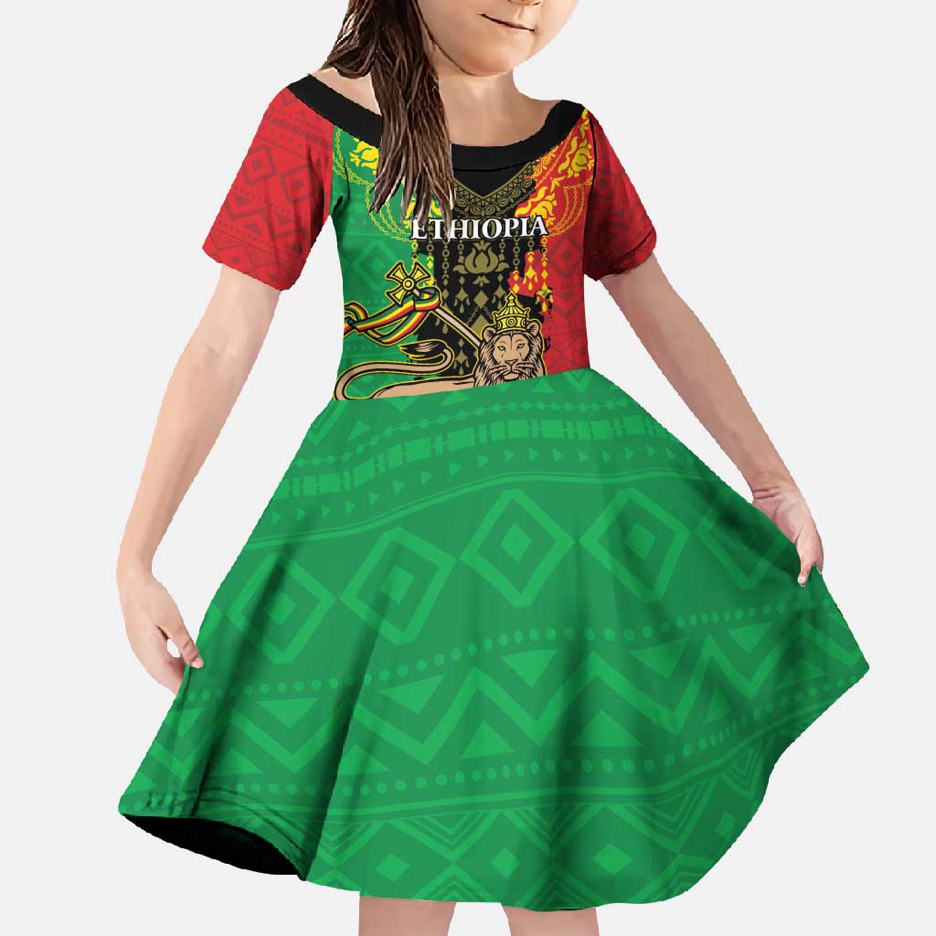 Personalised Ethiopia Family Matching Off Shoulder Maxi Dress and Hawaiian Shirt Lion Of Judah Mix African Pattern - Wonder Print Shop