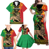 Personalised Ethiopia Family Matching Off Shoulder Maxi Dress and Hawaiian Shirt Lion Of Judah Mix African Pattern - Wonder Print Shop