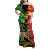 Personalised Ethiopia Family Matching Off Shoulder Maxi Dress and Hawaiian Shirt Lion Of Judah Mix African Pattern - Wonder Print Shop