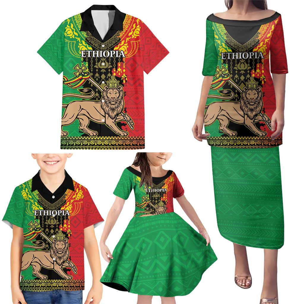 Personalised Ethiopia Family Matching Puletasi and Hawaiian Shirt Lion Of Judah Mix African Pattern - Wonder Print Shop