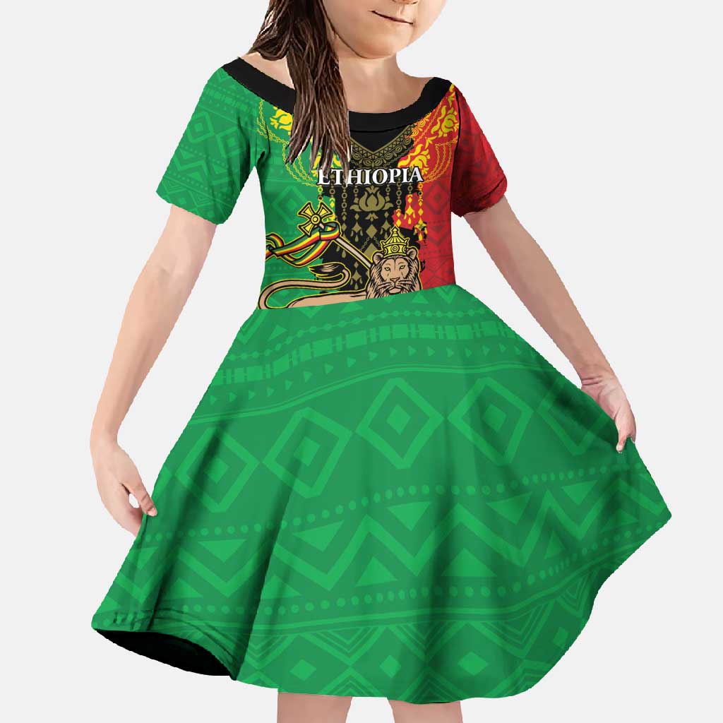 Personalised Ethiopia Family Matching Short Sleeve Bodycon Dress and Hawaiian Shirt Lion Of Judah Mix African Pattern - Wonder Print Shop