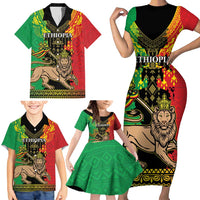 Personalised Ethiopia Family Matching Short Sleeve Bodycon Dress and Hawaiian Shirt Lion Of Judah Mix African Pattern - Wonder Print Shop