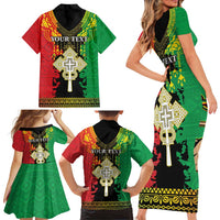 Personalised Ethiopia Family Matching Short Sleeve Bodycon Dress and Hawaiian Shirt Lion Of Judah Mix African Pattern - Wonder Print Shop