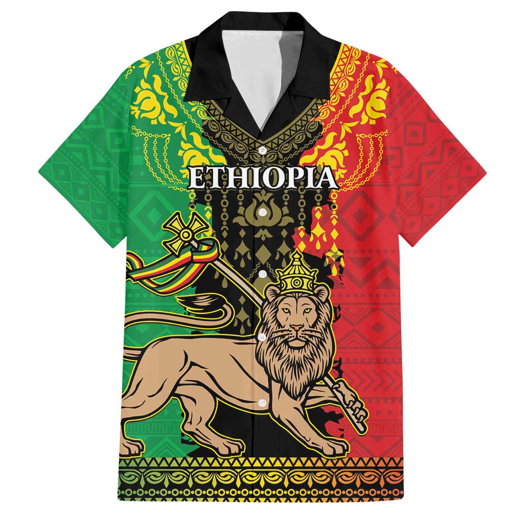 Personalised Ethiopia Family Matching Summer Maxi Dress and Hawaiian Shirt Lion Of Judah Mix African Pattern - Wonder Print Shop