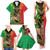 Personalised Ethiopia Family Matching Tank Maxi Dress and Hawaiian Shirt Lion Of Judah Mix African Pattern - Wonder Print Shop