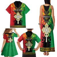 Personalised Ethiopia Family Matching Tank Maxi Dress and Hawaiian Shirt Lion Of Judah Mix African Pattern - Wonder Print Shop