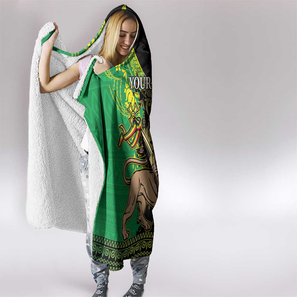Personalised Ethiopia Hooded Blanket Lion Of Judah Mix African Pattern