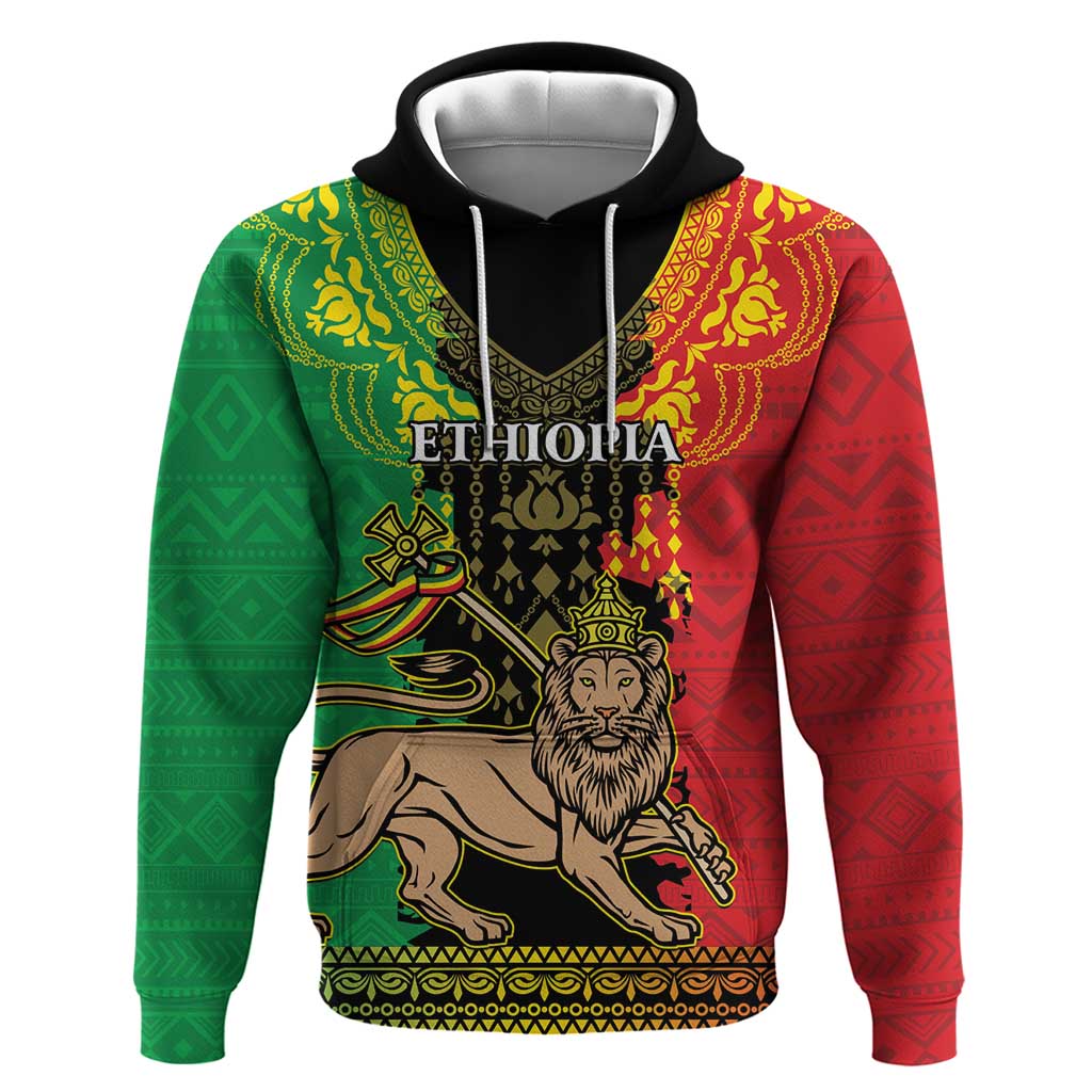 Personalised Ethiopia Hoodie Lion Of Judah Mix African Pattern - Wonder Print Shop