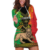 Personalised Ethiopia Hoodie Dress Lion Of Judah Mix African Pattern - Wonder Print Shop