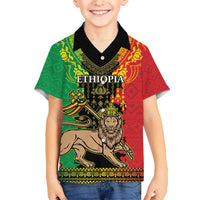 Personalised Ethiopia Kid Hawaiian Shirt Lion Of Judah Mix African Pattern - Wonder Print Shop