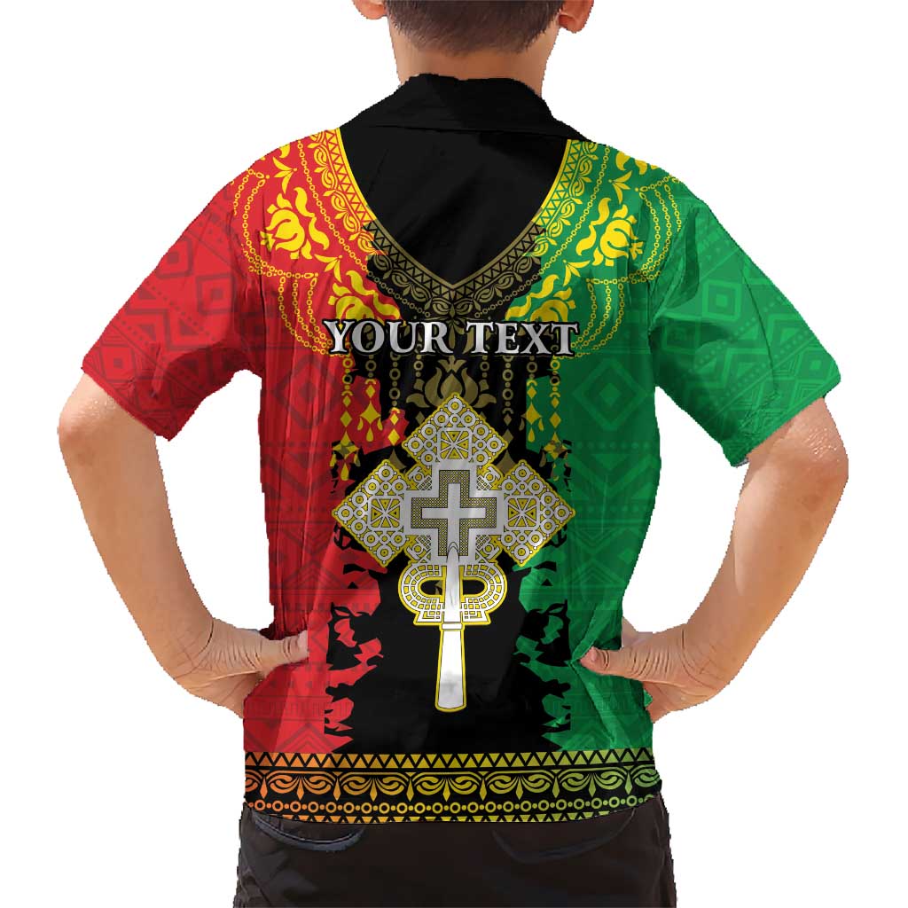 Personalised Ethiopia Kid Hawaiian Shirt Lion Of Judah Mix African Pattern - Wonder Print Shop