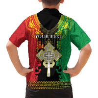 Personalised Ethiopia Kid Hawaiian Shirt Lion Of Judah Mix African Pattern - Wonder Print Shop