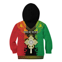 Personalised Ethiopia Kid Hoodie Lion Of Judah Mix African Pattern - Wonder Print Shop