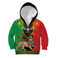 Personalised Ethiopia Kid Hoodie Lion Of Judah Mix African Pattern - Wonder Print Shop