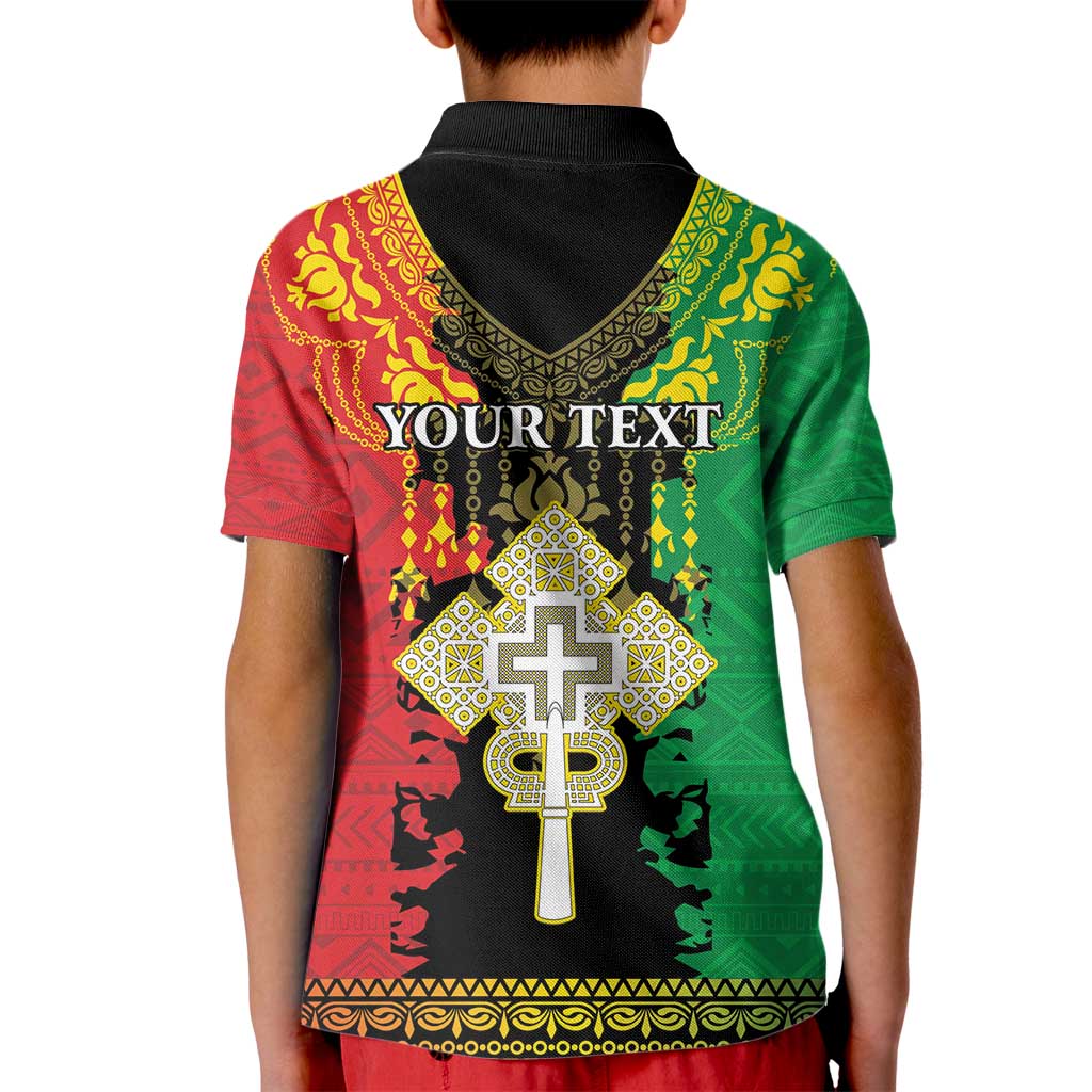 Personalised Ethiopia Kid Polo Shirt Lion Of Judah Mix African Pattern - Wonder Print Shop