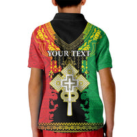 Personalised Ethiopia Kid Polo Shirt Lion Of Judah Mix African Pattern - Wonder Print Shop