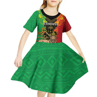 Personalised Ethiopia Kid Short Sleeve Dress Lion Of Judah Mix African Pattern - Wonder Print Shop