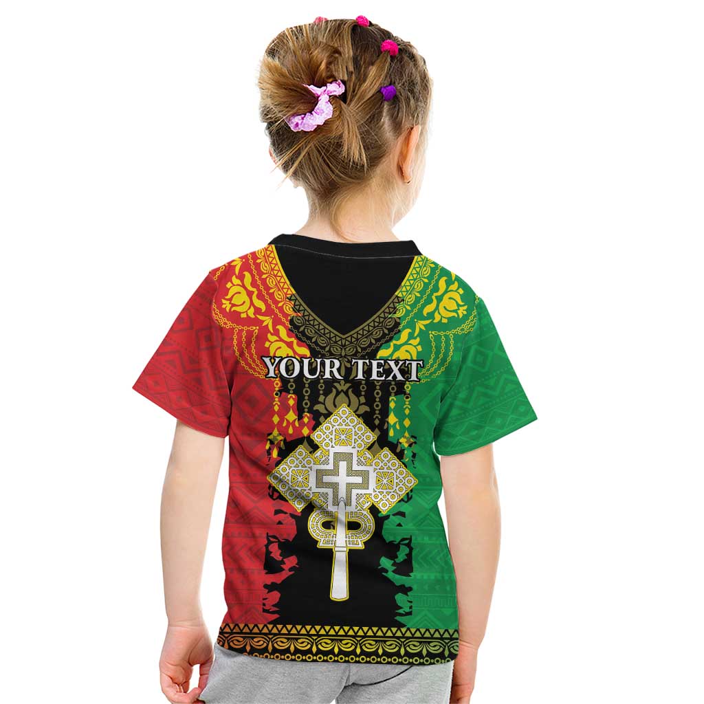 Personalised Ethiopia Kid T Shirt Lion Of Judah Mix African Pattern - Wonder Print Shop