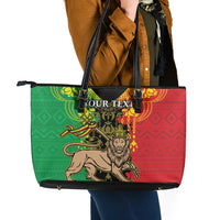 Personalised Ethiopia Leather Tote Bag Lion Of Judah Mix African Pattern - Wonder Print Shop