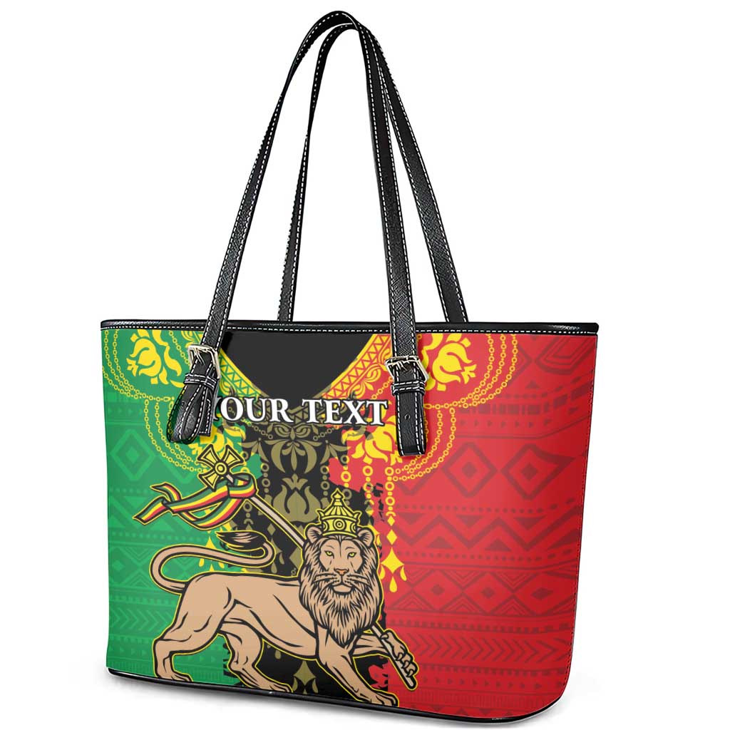 Personalised Ethiopia Leather Tote Bag Lion Of Judah Mix African Pattern - Wonder Print Shop