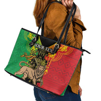 Personalised Ethiopia Leather Tote Bag Lion Of Judah Mix African Pattern - Wonder Print Shop