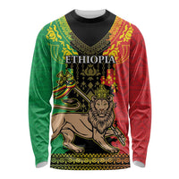 Personalised Ethiopia Long Sleeve Shirt Lion Of Judah Mix African Pattern - Wonder Print Shop