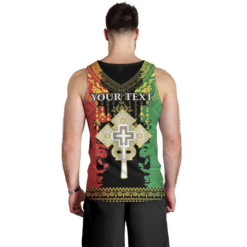 Personalised Ethiopia Men Tank Top Lion Of Judah Mix African Pattern - Wonder Print Shop