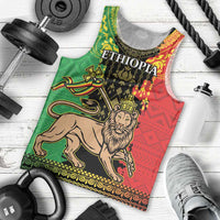 Personalised Ethiopia Men Tank Top Lion Of Judah Mix African Pattern - Wonder Print Shop