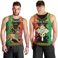 Personalised Ethiopia Men Tank Top Lion Of Judah Mix African Pattern - Wonder Print Shop