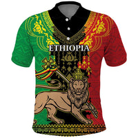 Personalised Ethiopia Polo Shirt Lion Of Judah Mix African Pattern - Wonder Print Shop