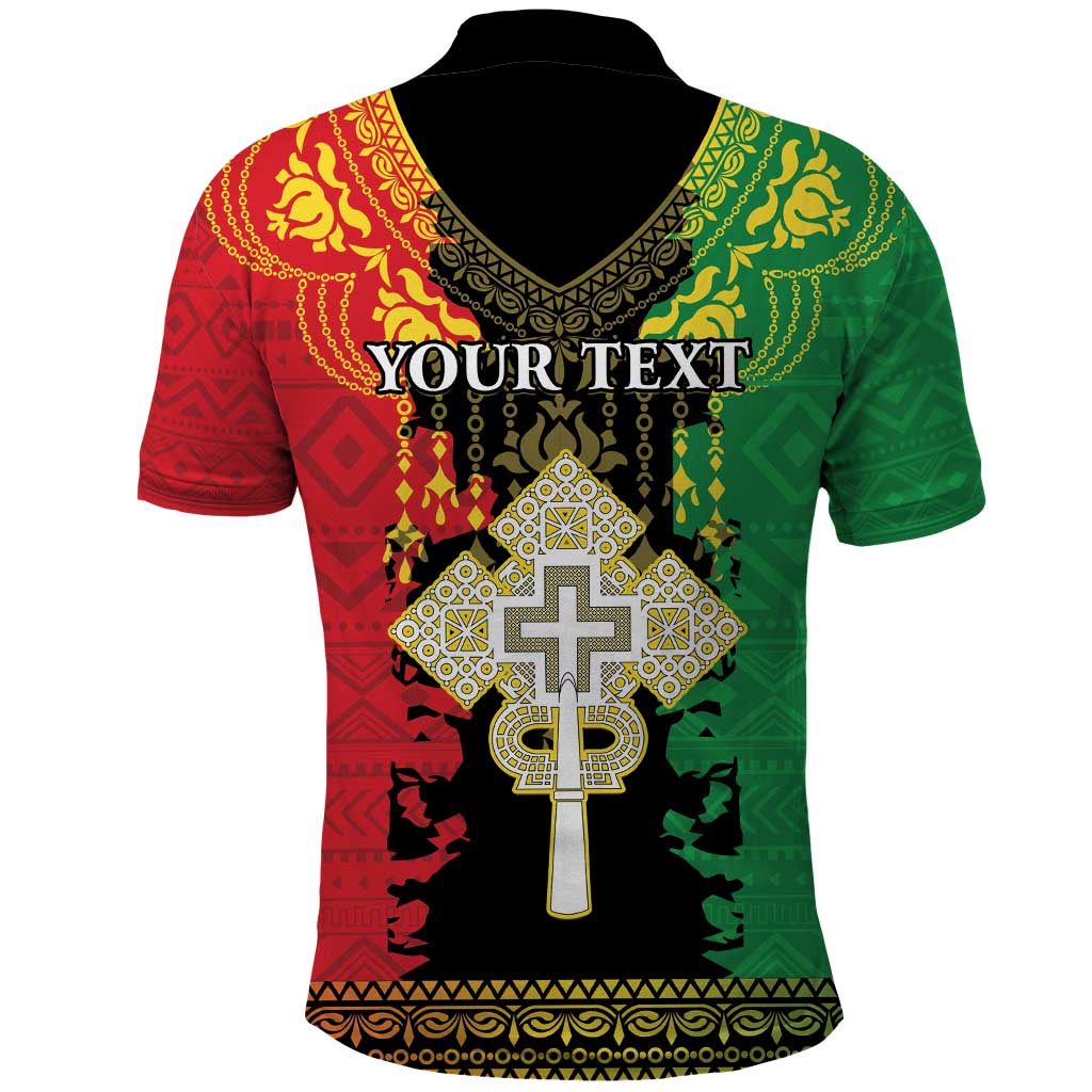 Personalised Ethiopia Polo Shirt Lion Of Judah Mix African Pattern - Wonder Print Shop