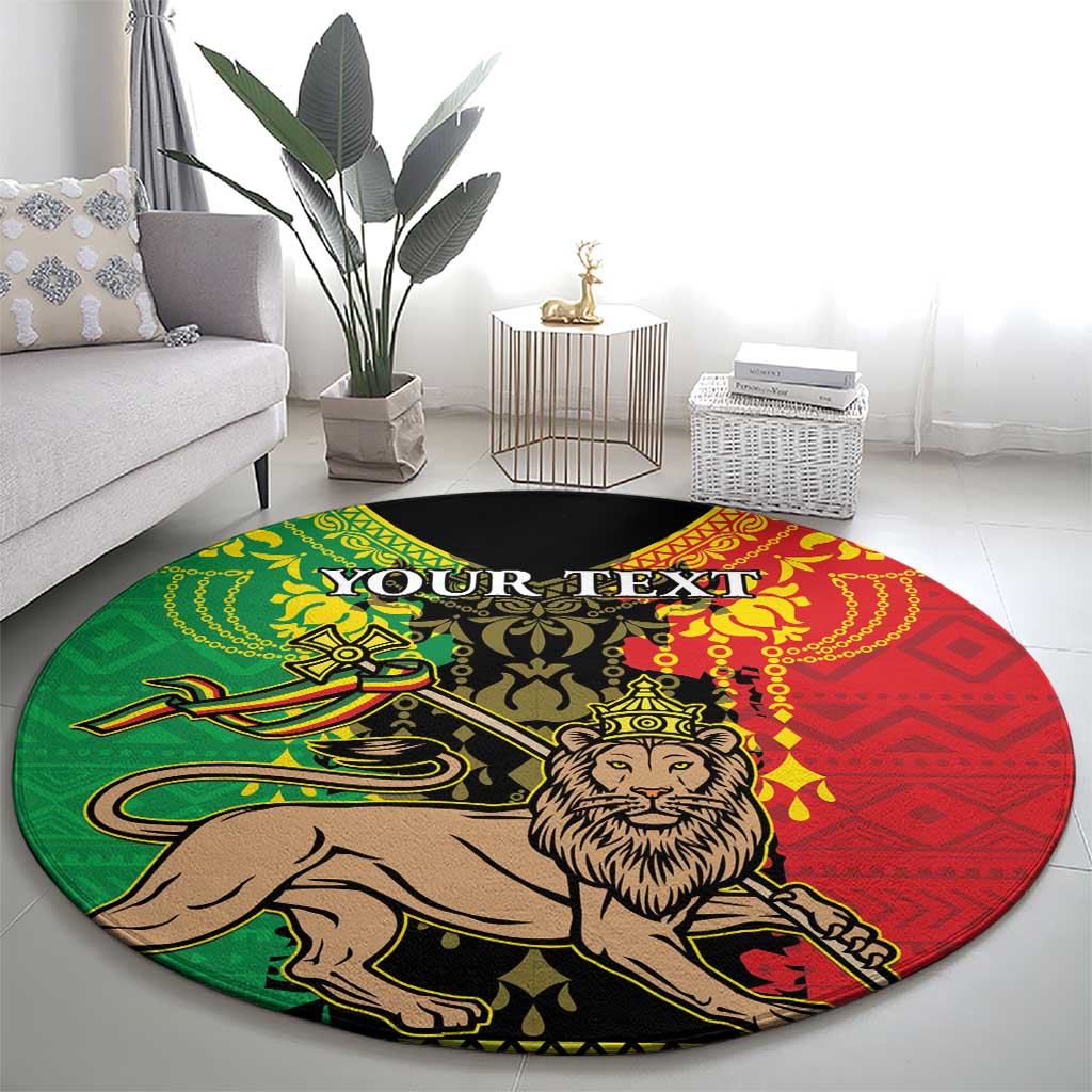 Personalised Ethiopia Round Carpet Lion Of Judah Mix African Pattern