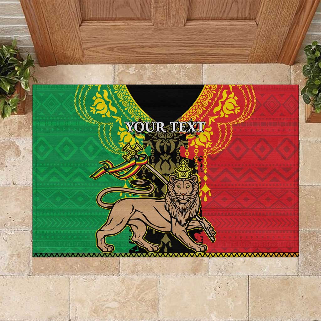 Personalised Ethiopia Rubber Doormat Lion Of Judah Mix African Pattern - Wonder Print Shop