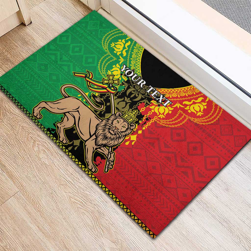 Personalised Ethiopia Rubber Doormat Lion Of Judah Mix African Pattern - Wonder Print Shop