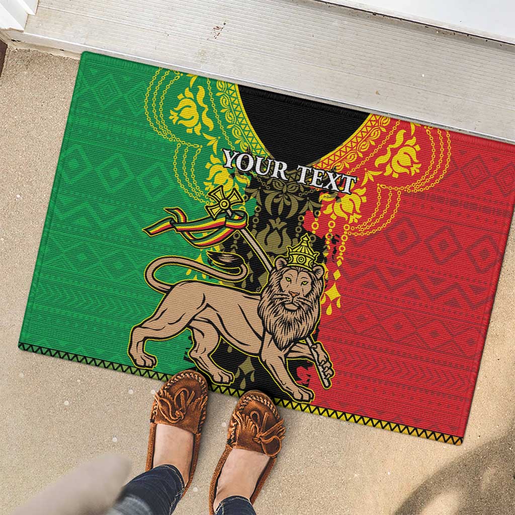 Personalised Ethiopia Rubber Doormat Lion Of Judah Mix African Pattern - Wonder Print Shop