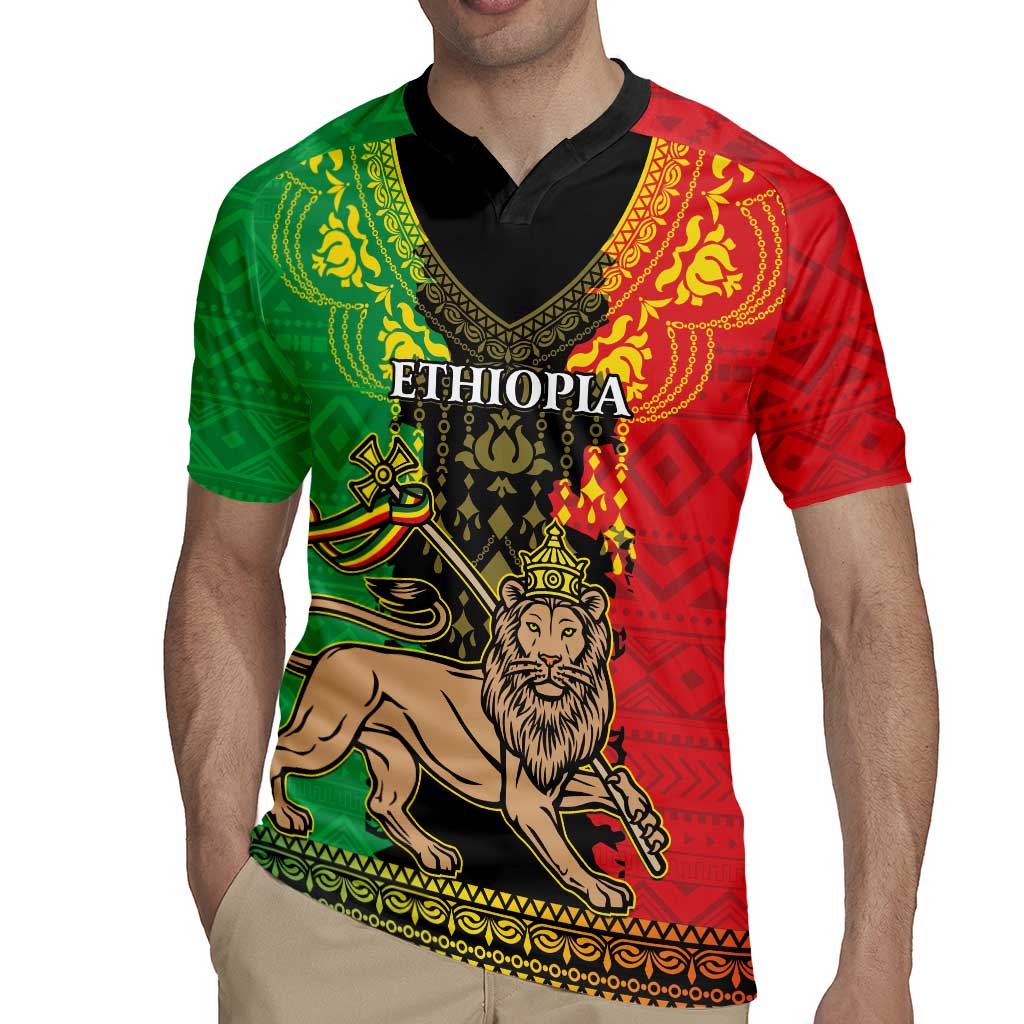 Personalised Ethiopia Rugby Jersey Lion Of Judah Mix African Pattern - Wonder Print Shop