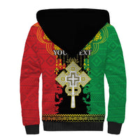 Personalised Ethiopia Sherpa Hoodie Lion Of Judah Mix African Pattern - Wonder Print Shop